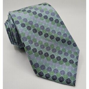 Calvin Klein XL 100% Silk Grey Gren Black Geometric Tie $70 MSRP